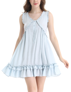 NORA TWIPS Womens Victorian Vintage Sleeveless Button Sleepwear Nightgown Ruffle Short Dress by (XS-